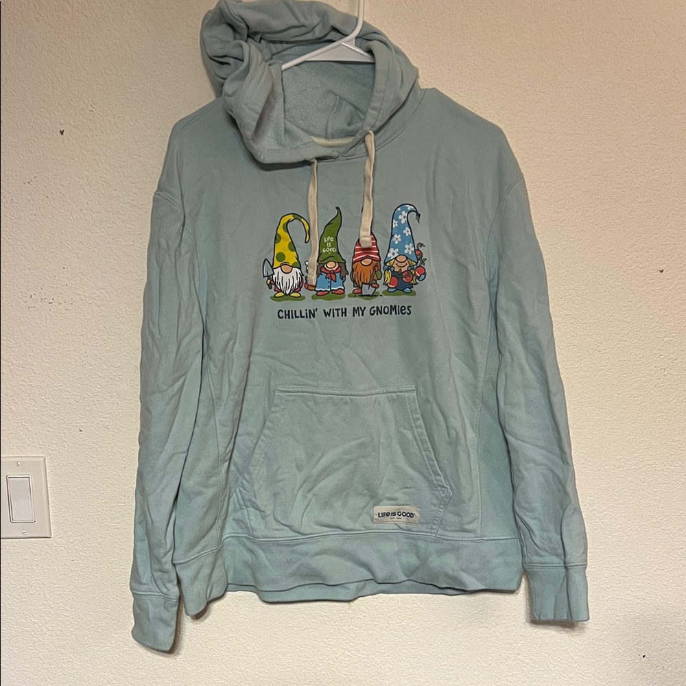 Life Is Good Blue Hoodie with Gnome Design